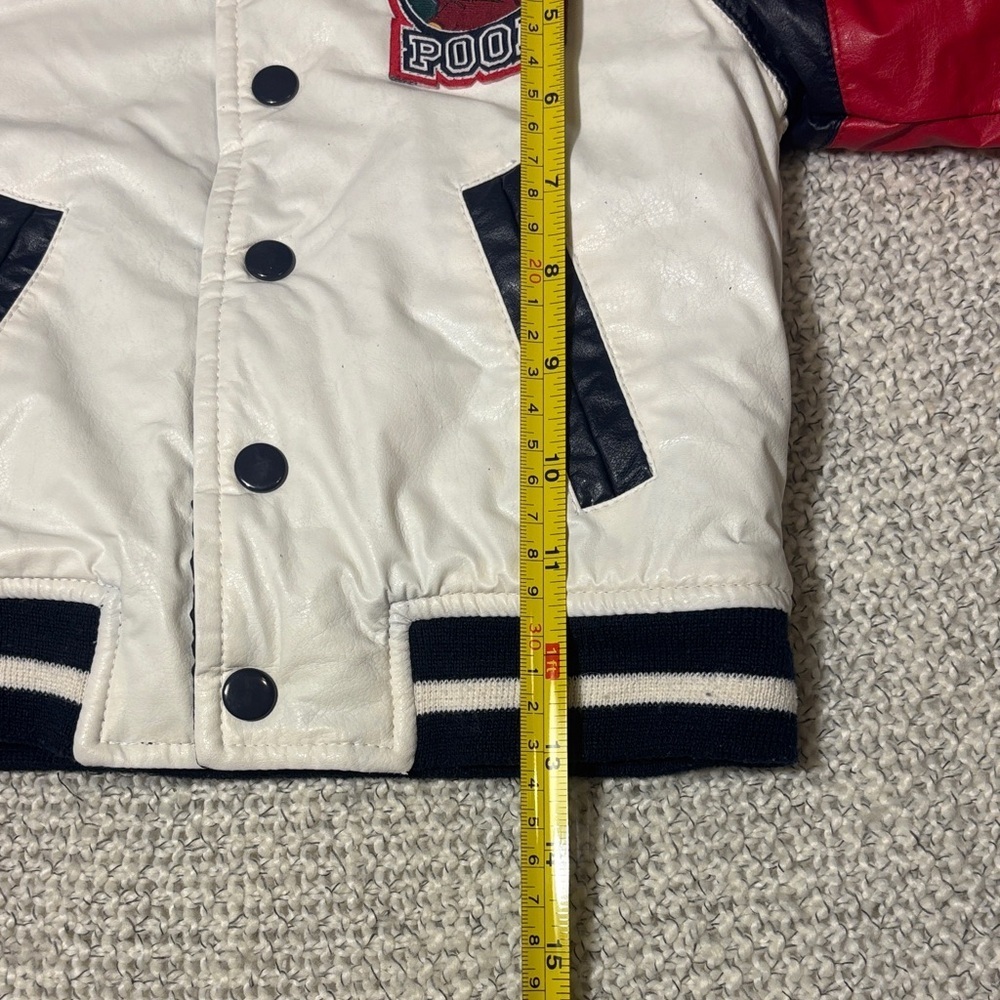 Disney Kids White Bomber Jacket Winnie the Pooh with Red Sleeves and Navy Trim - Picture 6 of 12